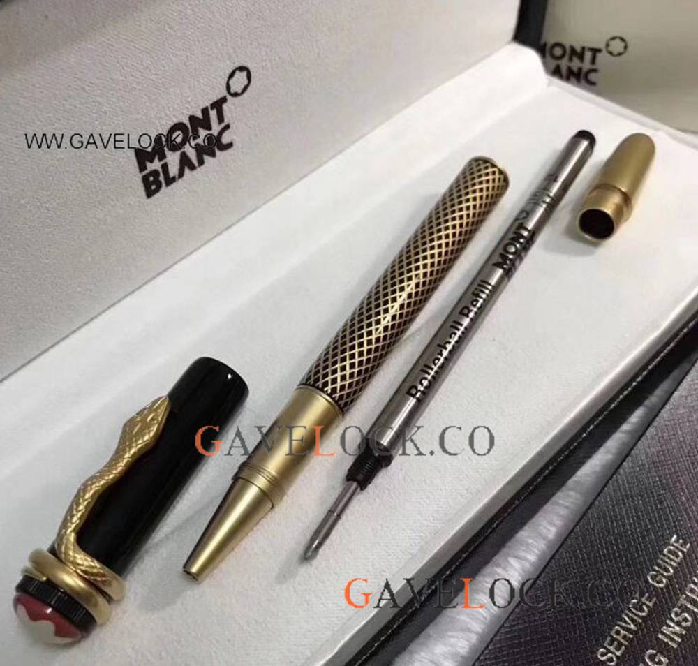 Replica Mont Blanc Pen / Rouge Et Noir Gold Rollerball Pen